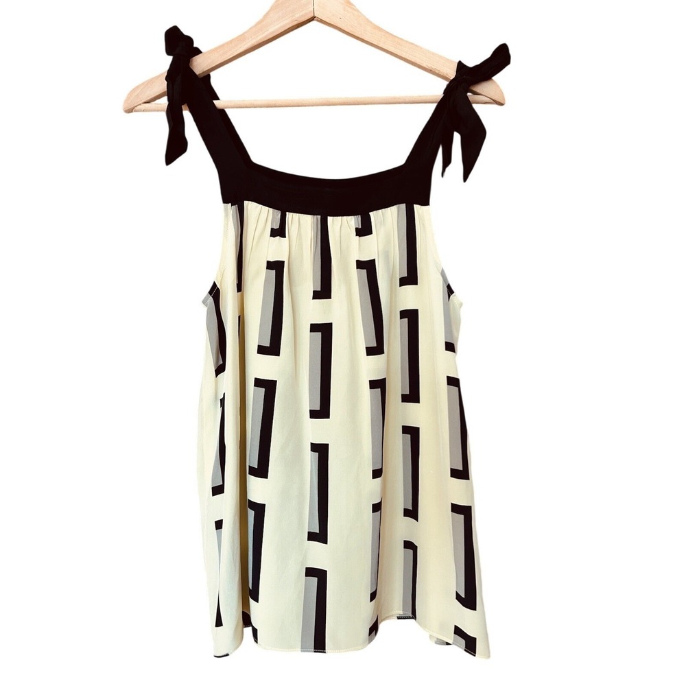 Michelle Mason 100% Silk Tank Top 90s Y2K Butter Yellow Bow Tie Straps Sz 6 USA
